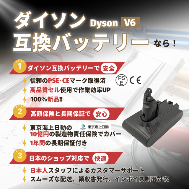 ダイソン V6 互換 バッテリー 大容量 4000mAh 21.6V dyson DC58 DC59 DC61 DC62 DC72 DC74 SV07  SV08 SV09 掃除機 対応 (V6)の通販はau PAY マーケット - ワウマとくねっと | au PAY マーケット－通販サイト